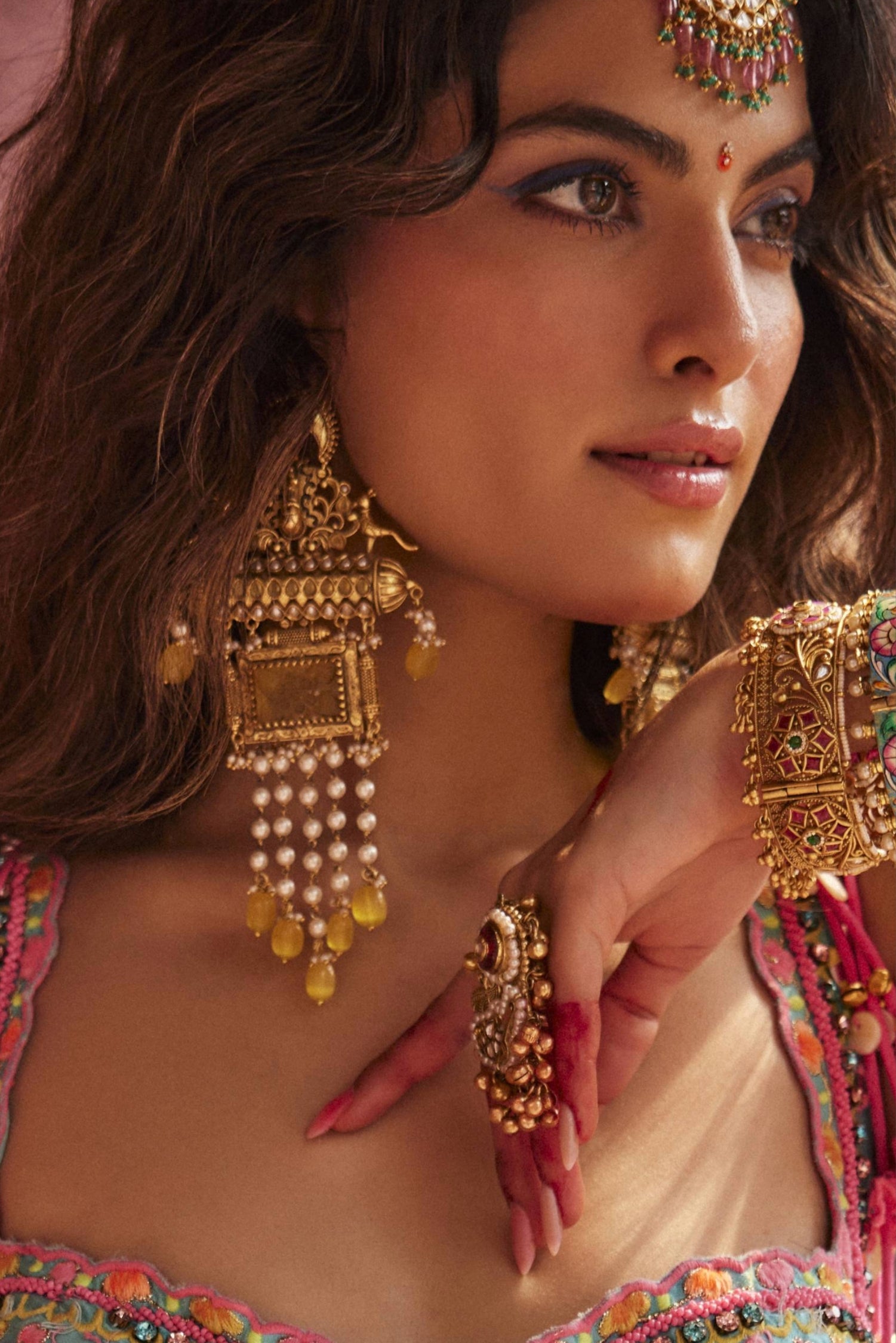 Aarna Gold Plated Long Earrings