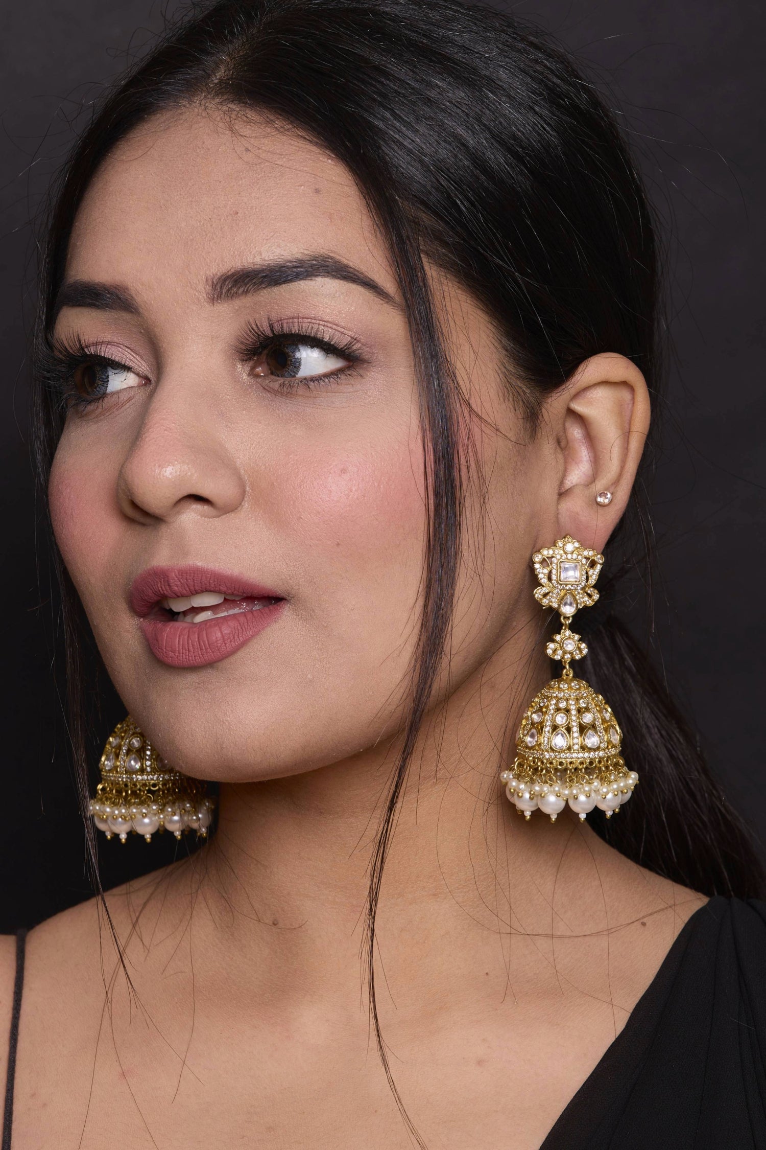 Amika Polki Gold Earrings