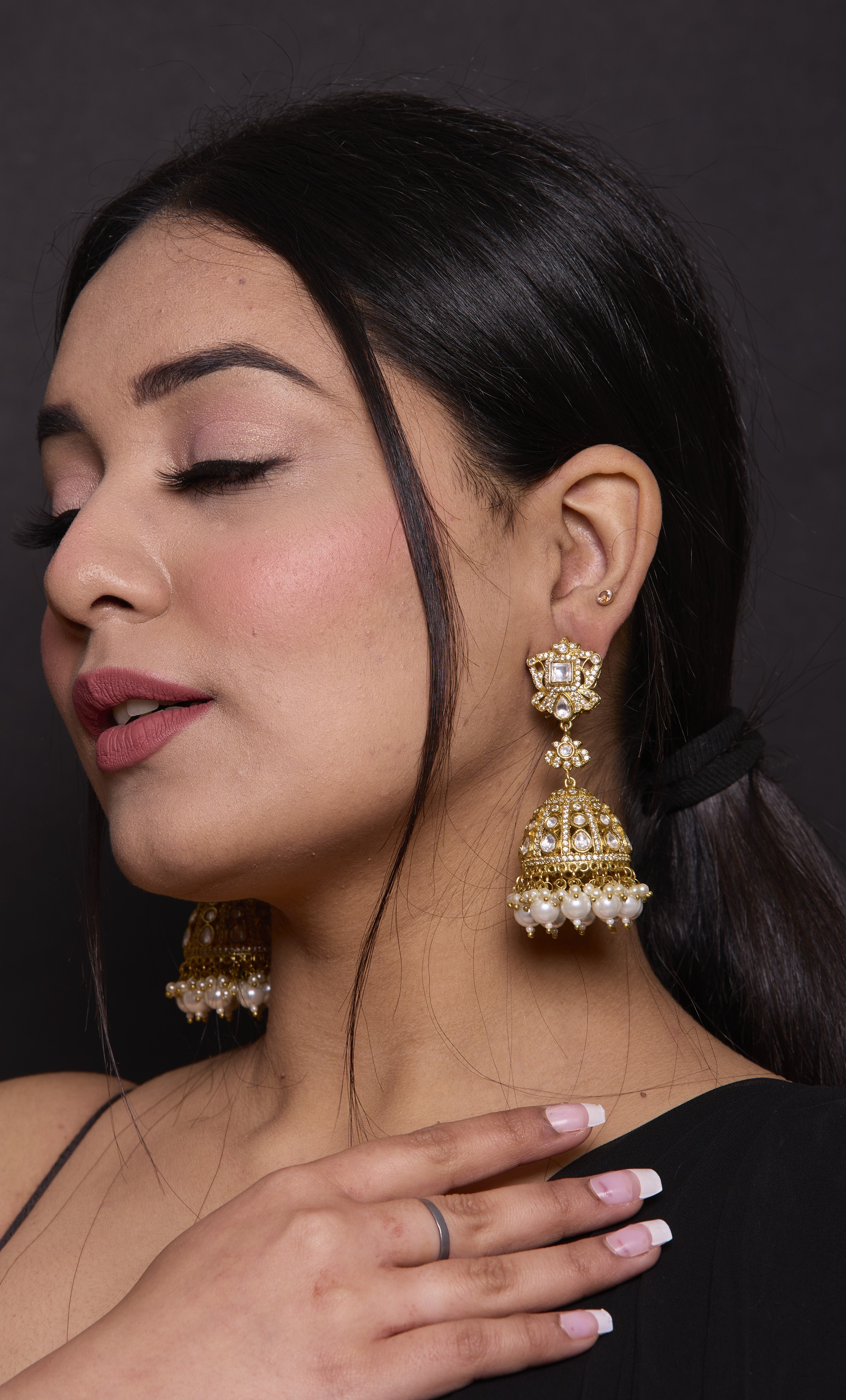 Amika Polki Gold Earrings