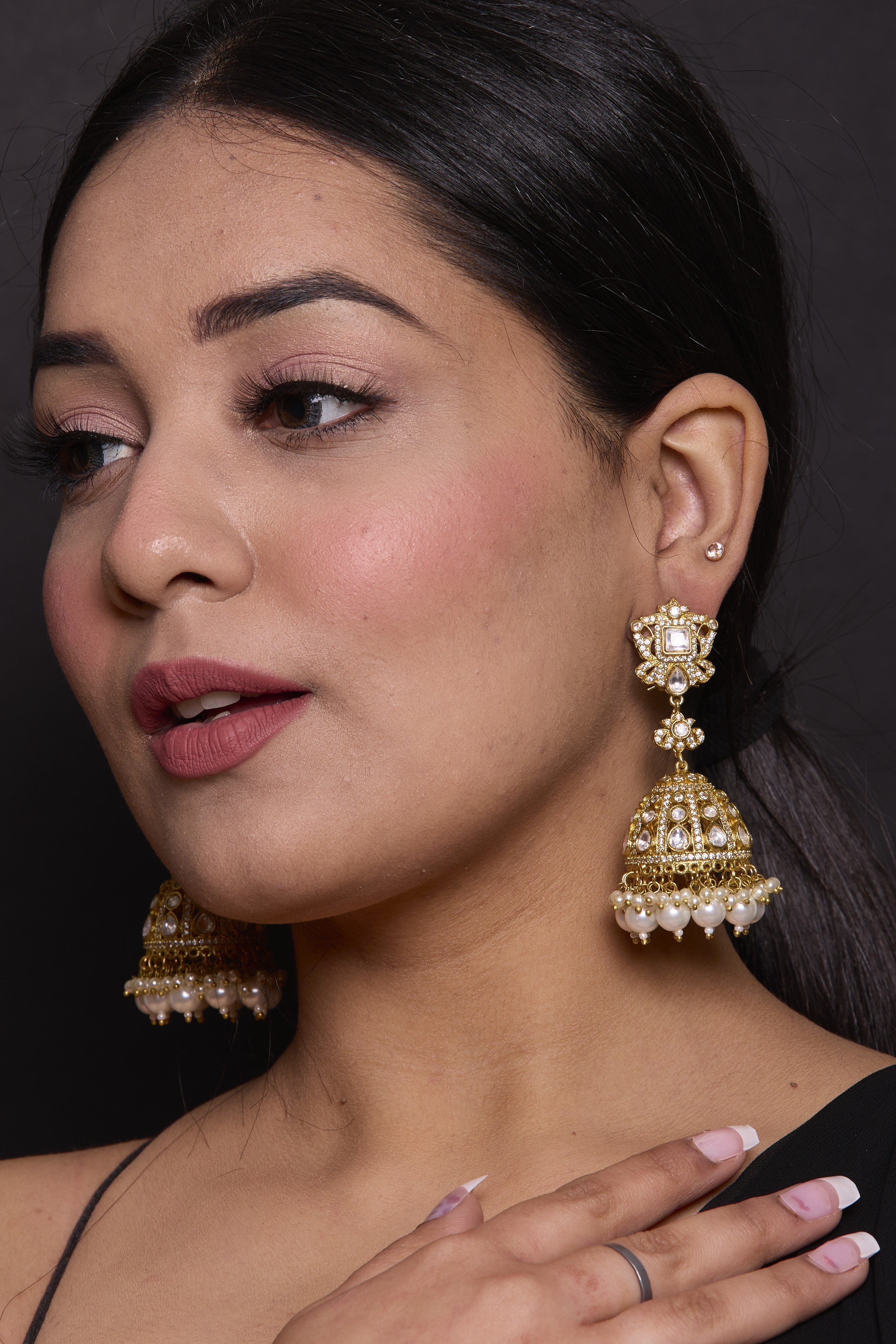 Amika Polki Gold Earrings
