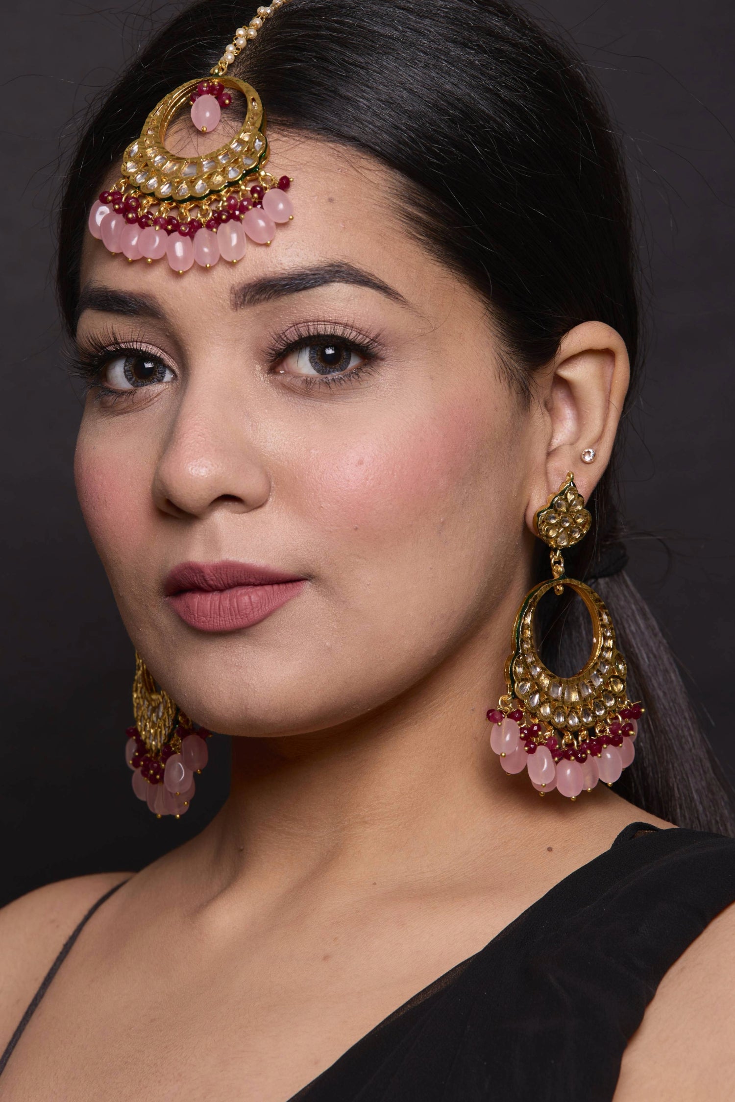 Shrina Kundan Earrings with Maangtika