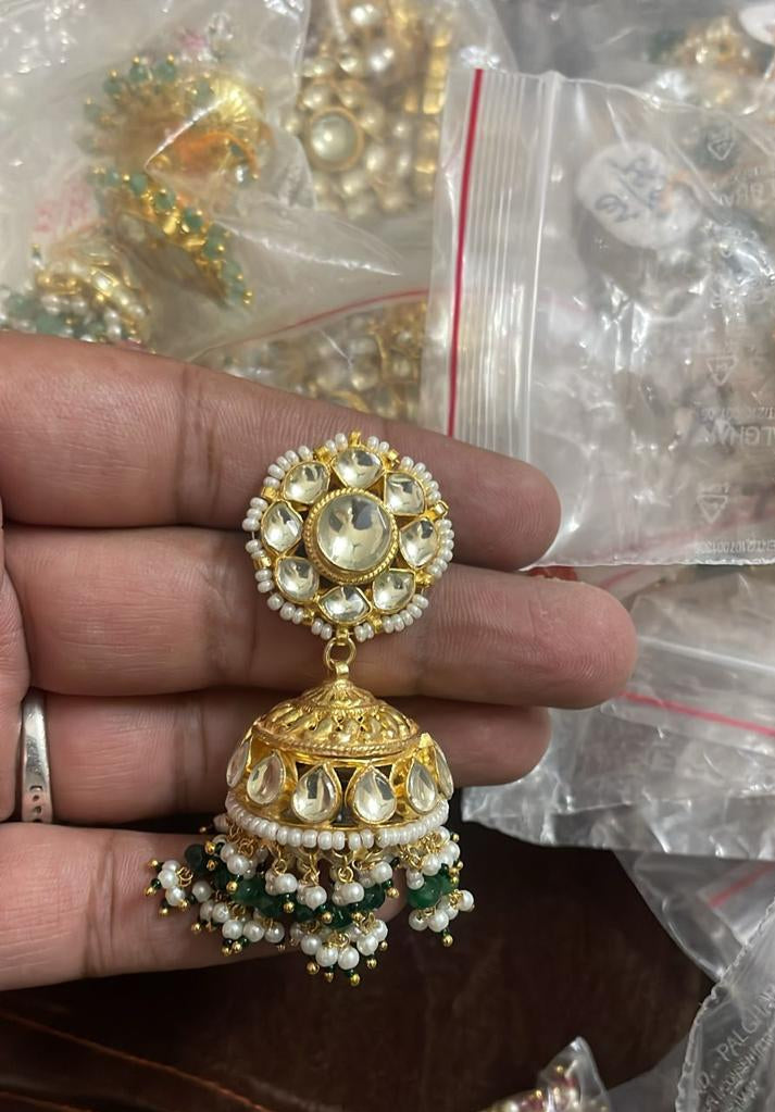 Neya Pachi Kundan Jhumki Earrings