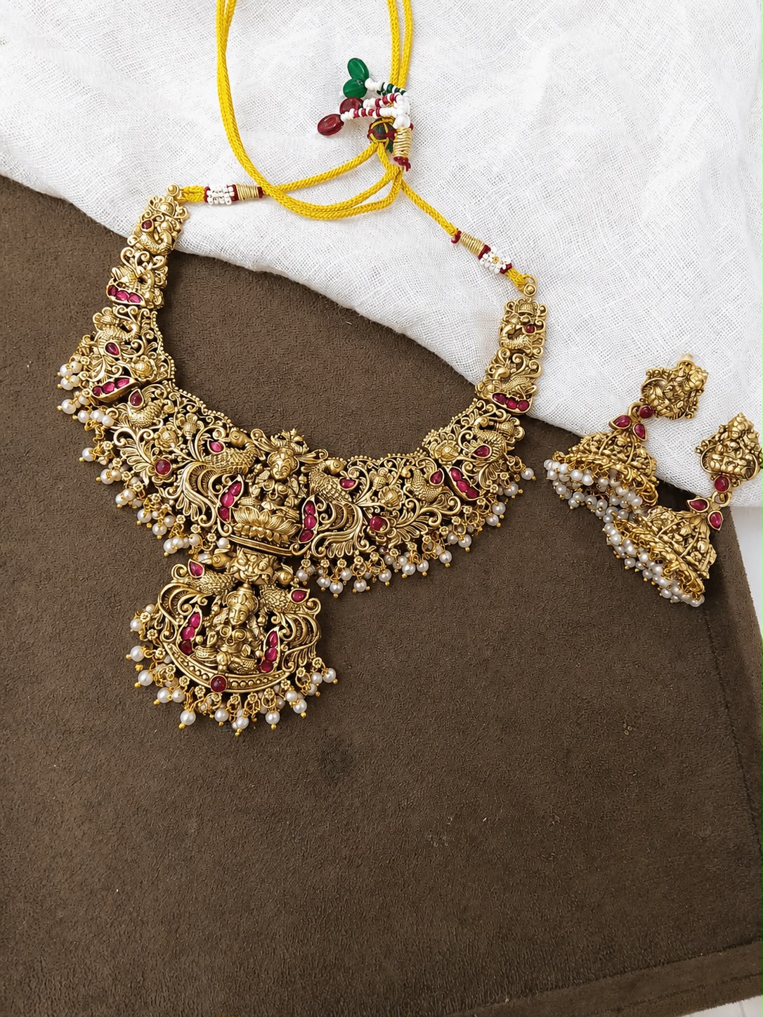 Prena Gold Plated Temple Necklace Set