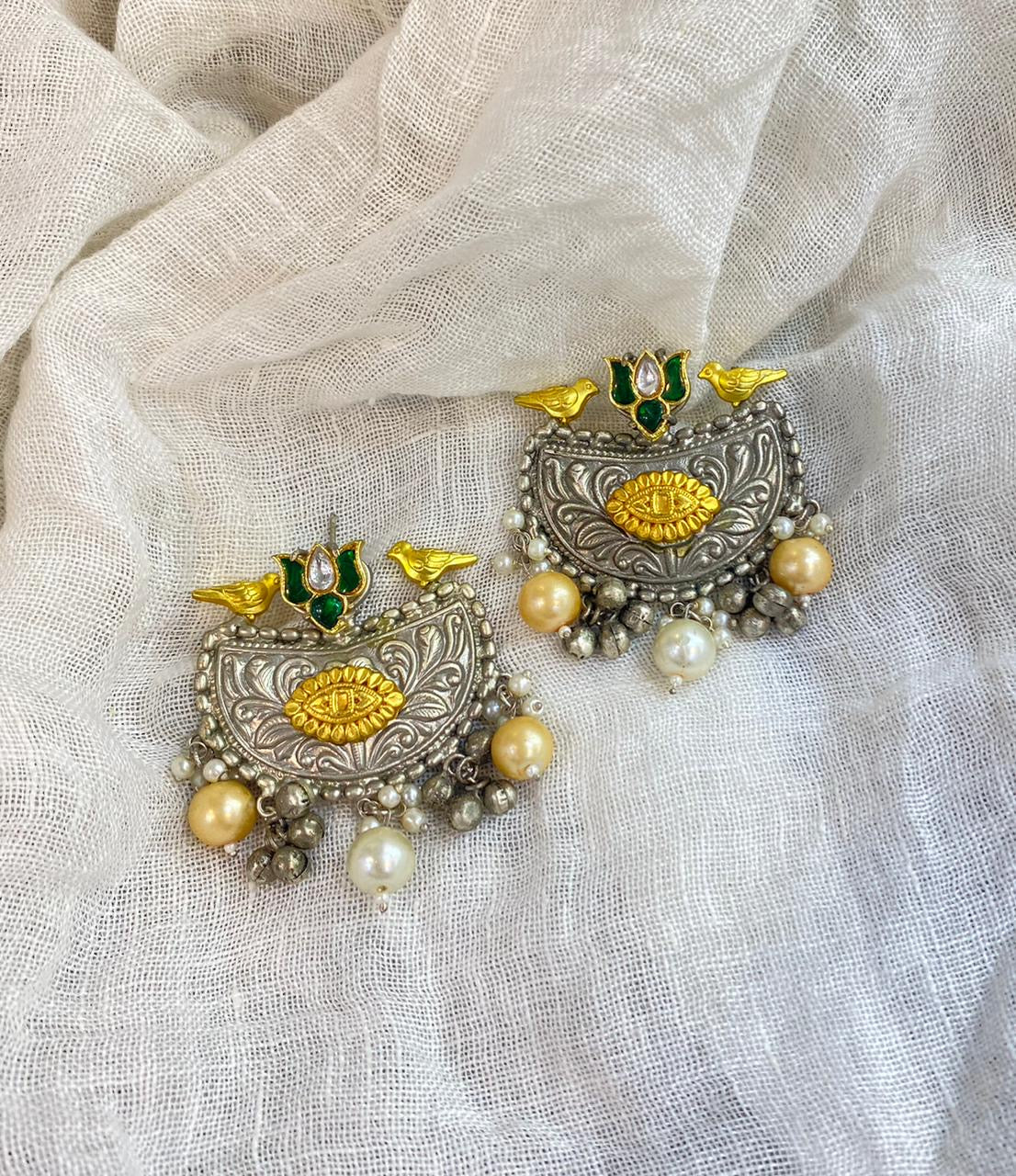 Gold Plated Kundan Meena Earrings