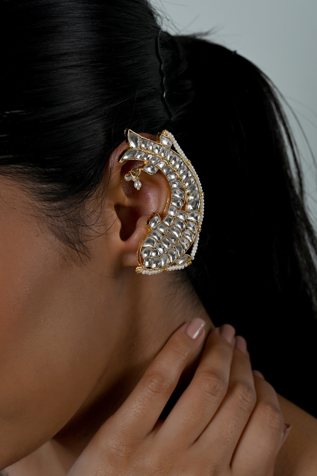 Kairani Pachi Kundan Ear Cuffs