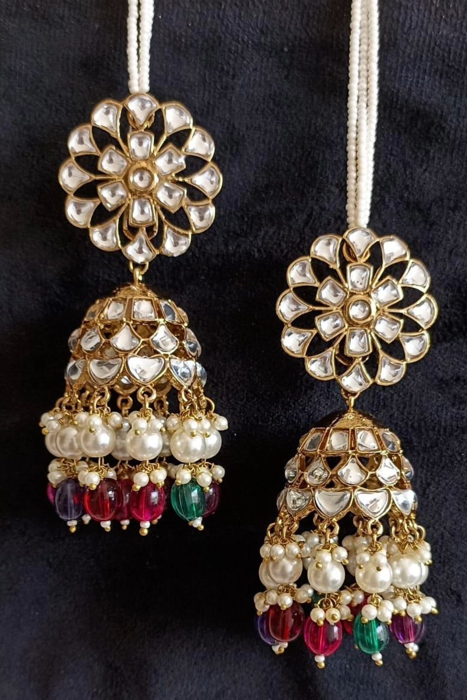 Shain Kundan Earchain Jhumkas