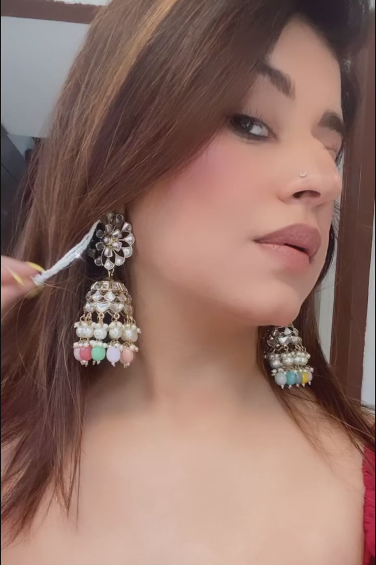 Shain Kundan Earchain Jhumkas